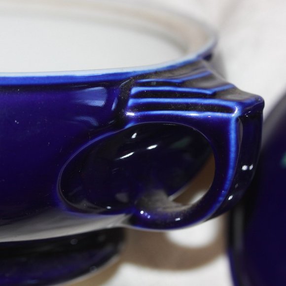 Hall Pottery cobalt blue sundial handle covered casserole dish Vintage Flowers - Picture 6 of 6